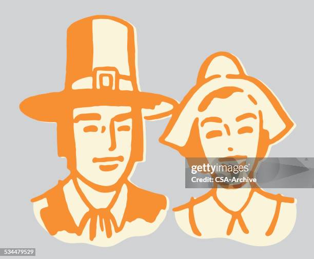 pilgrim couple - pilgrim stock illustrations