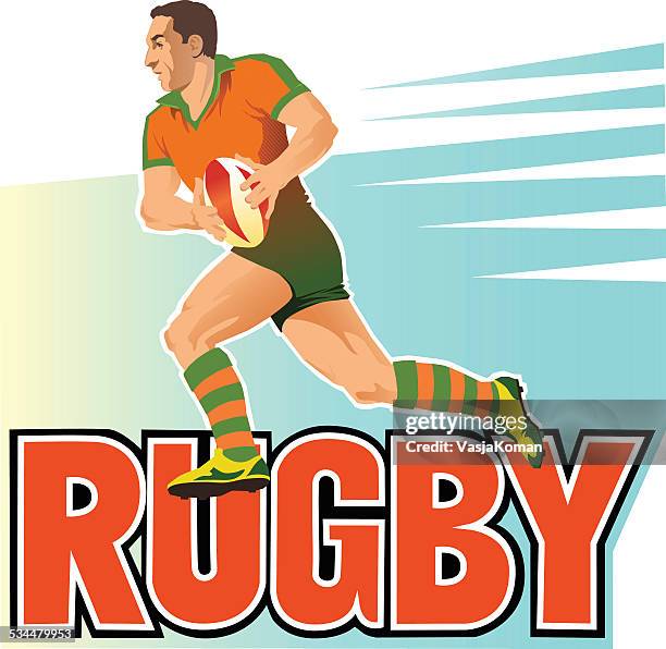 ilustraciones, imágenes clip art, dibujos animados e iconos de stock de jugador de rugby con gran señal - rugby silhouette