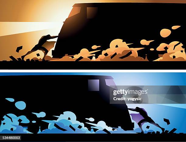 vector superhero stopping a train silhouette - wind blowing cartoon stock illustrations