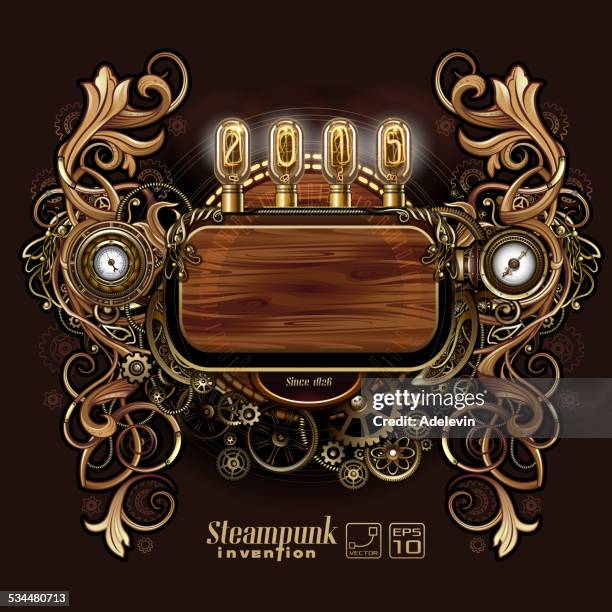 stockillustraties, clipart, cartoons en iconen met steampunk florals frame - steampunk