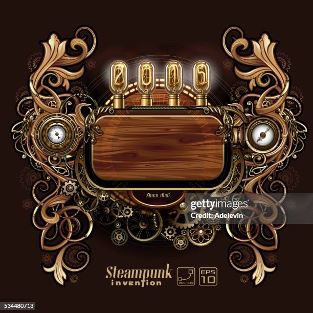 steampunk florals frame - steampunk background stock illustrations