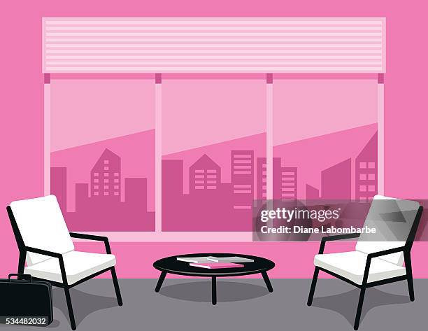 bright pink and grey office or waiting room - looking through blinds stock illustrations
