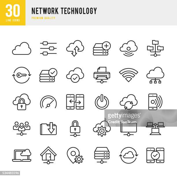 ネットワークテクノロジーアイコンセットの細いライン - cloud network点のイラスト素材／クリップアート素材／マンガ素材／アイコン素材