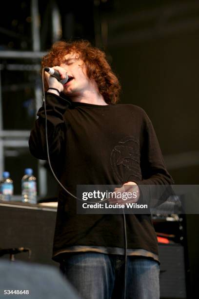 Rob Harvey of The Music performs on stage on the second day of the V Festival at Hylands Park on August 21, 2005 in Chelmsford, England.