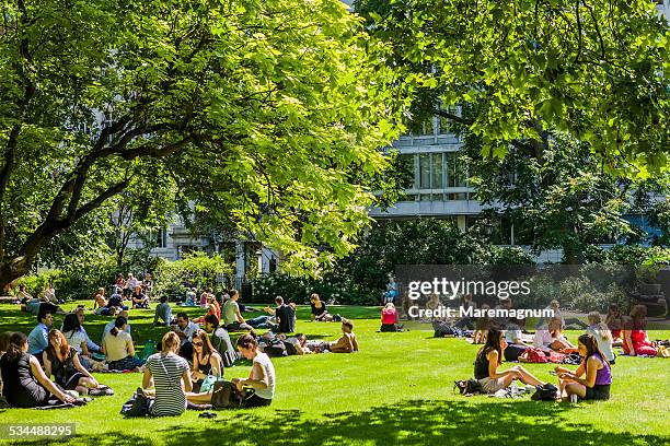 people in the garden of st james's square - sunny london stock pictures, royalty-free photos & images