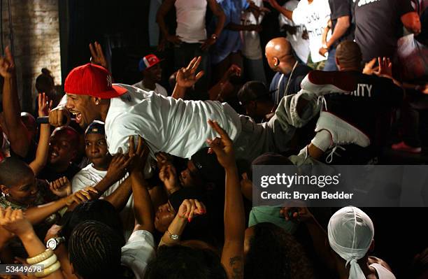 Rapper Redman appears on set during the filming of his new music video "Rush The Security" from his album "Red Gone Wild" at Galapagos August 21,...