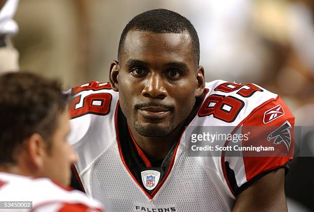 August 19: Wide Receiver Dez White of the Atlanta Falcons talks with teammates during a game against the Tennessee Titans at The Georgia Dome on...