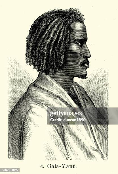 19th century galla man - braided hair stock illustrations