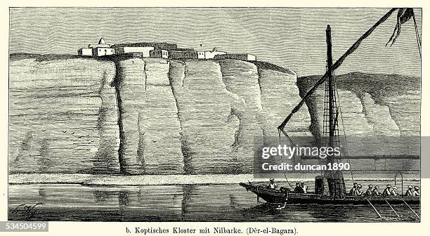 19th century egypt - coptic monastery - barge stock illustrations