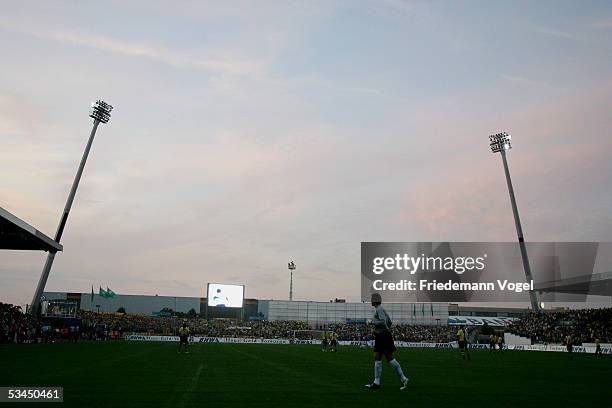 Power blackout takes place during the DFB German Cup match between Eintracht Braunschweig and Borussia Dortmund at the Stadium Hamburger Strasse on...