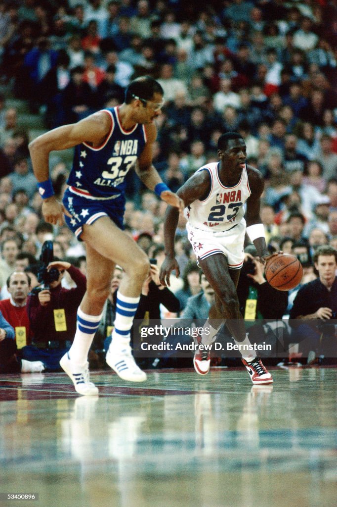 Michael Jordan and Kareem Abdul-Jabbar Action Portrait