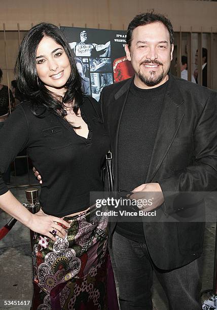 Actors Odalys Garcia and Marco Flores attend the West Coast premiere of the film "Matando Cabos" on August 22, 2005 at the Eygptian Theatre in...