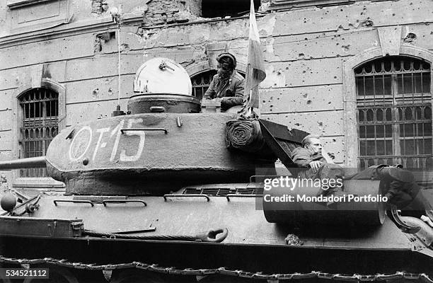 One of the tanks of the Hungarian insurgents that protected the path of Cardinal Jozsef Mindszenty from the place where he was detained to the...