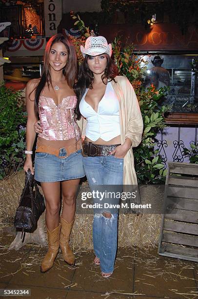 Models Leilani Dowding and Jerri Byrne attend the after party for the UK Premiere of "The Dukes Of Hazzard" at the Texas Embassy Cantina on August...