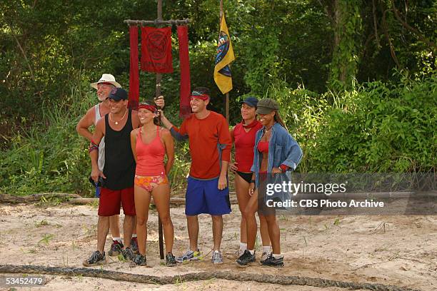 Members of the Chapera tribe, Tom Buchanan, Rob Cesternino, Amber Brkich, Rob Mariano, Sue Hawk and Alicia Calaway. Image dated November 4, 2003.