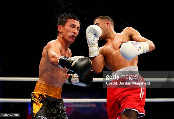 Galal Yafai of British Lionhearts in action against Zhomart Yerzhan of Astana Arlans in the semi-final of the World Series of Boxing between the...