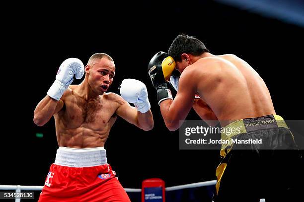 Troy Williamson of British Lionhearts in action against Meiirim Nursultanov of Astana Arlans in the semi-final of the World Series of Boxing between...