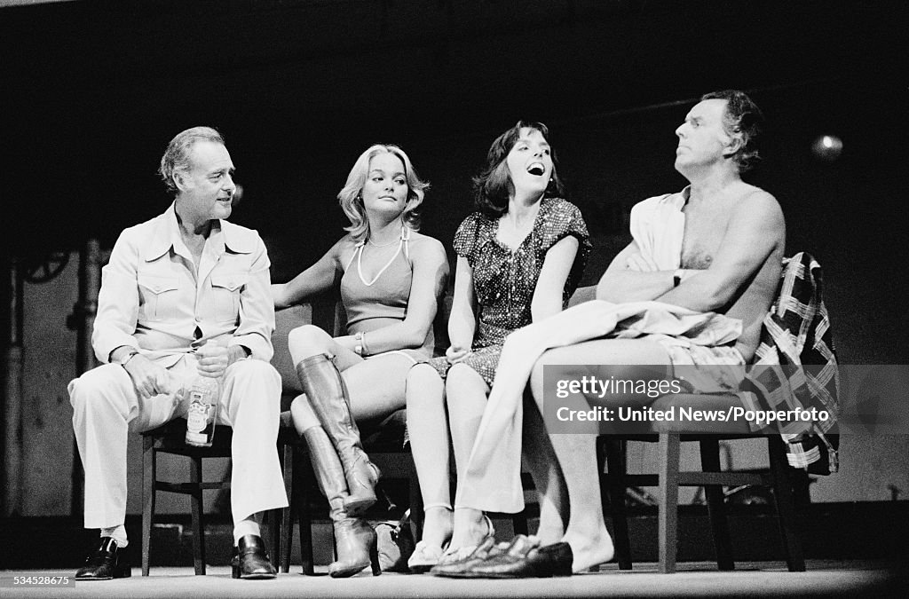 Brian Rix actors Terence Alexander, Sally Harrison, Jane Downs and Brian Rix ...