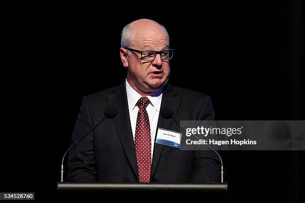 David Hisco speaks during a post-budget breakfast at Te Papa on May 27, 2016 in Wellington, New Zealand. The National party government yesterday...