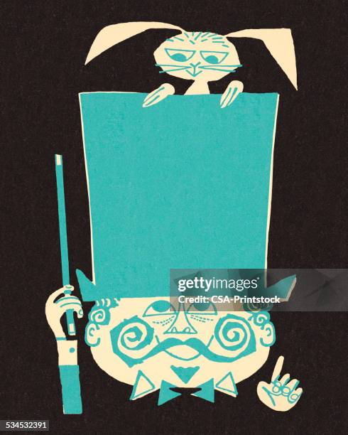 magician with a rabbit in his hat - face illusion stock illustrations