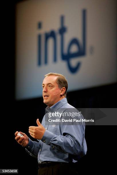 Paul Otellini, President and CEO of Intel delivers his keynote speech during the opening of the Intel Developer Forum at the Moscone Center on August...