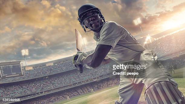 cricket bateador de tomar partido de críquet de bola durante al aire libre - críquet fotografías e imágenes de stock