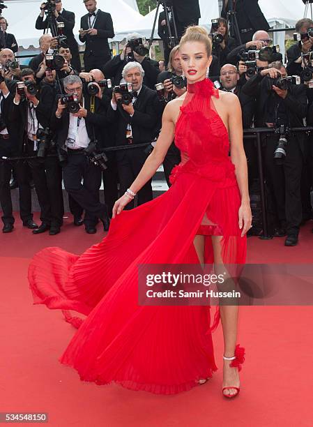 Rosie Huntington-Whiteley attends the screening of "The Unkown Girl " at the annual 69th Cannes Film Festival at Palais des Festivals on May 18, 2016...