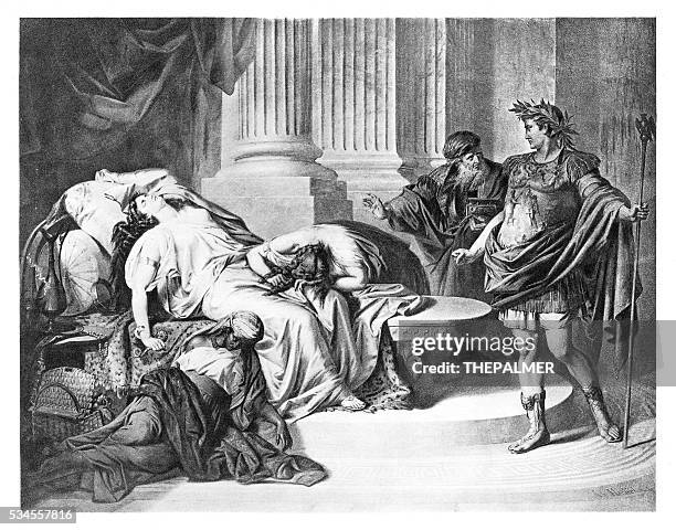 augustus caesar and cleopatra engraving 1855 - cleopatra stock illustrations