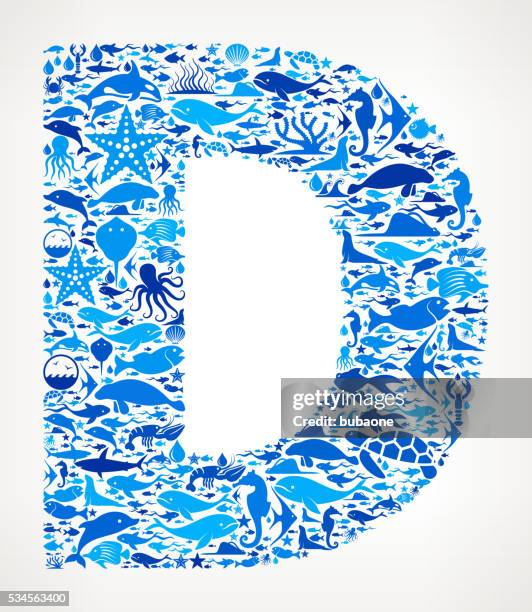 letter d ocean marine life blue icon pattern - sea lion stock illustrations