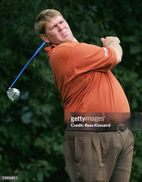 John Daly of the USA tees off on the par five 6th hole during the pro am prior to the BMW International Open Golf at the North Munich Eichenried Golf...
