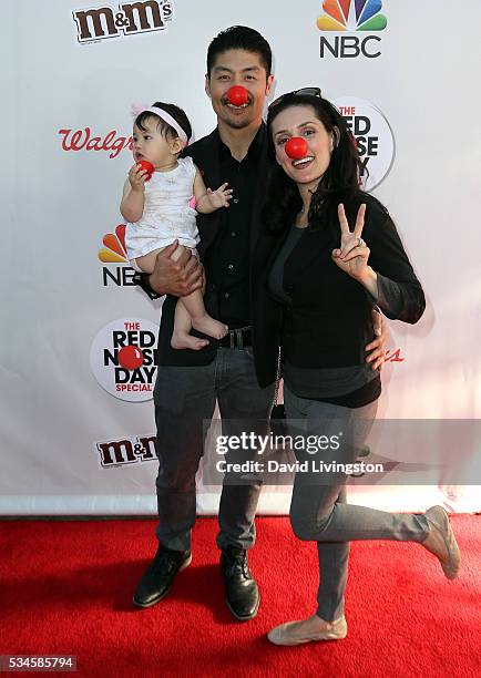 Actor Brian Tee , wife actress Mirelly Taylor and daughter Madelyn Skyler Tee attend the Red Nose Day Special on NBC at the Alfred Hitchcock Theater...