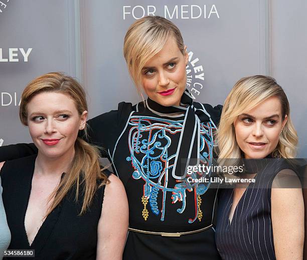 Actresses Natasha Lyonne, Taylor Schilling and Taryn Manning attend Paleylive LA: An Evening with "Orange Is The New Black" at The Paley Center for...