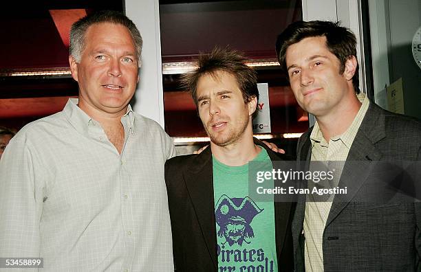 President Jonathan Sehring, actors Sam Rockwell and Michael Showalter attend IFC Films premiere of "The Baxter" at the IFC Theater August 24, 2005 in...
