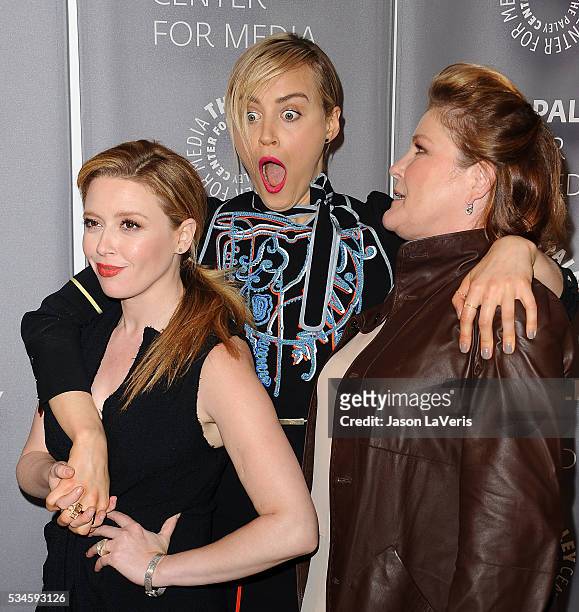 Actresses Natasha Lyonne, Taylor Schilling and Kate Mulgrew attend an evening with "Orange Is The New Black" at The Paley Center for Media on May 26,...