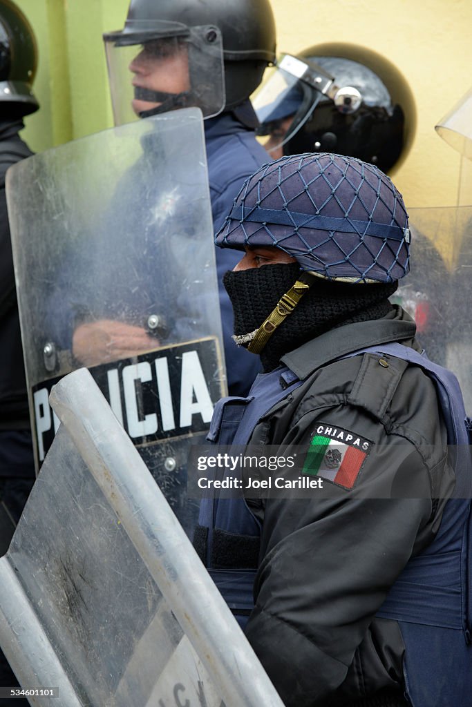 Police at demonstration in Chiapas, Mexico