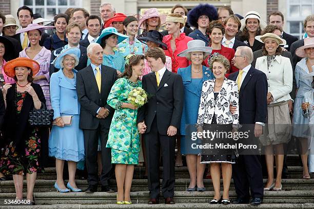 Dutch Prince Pieter Christiaan and Anita van Eijk pose with family and friends after the civil wedding ceremony at The Loo Palace on August 25 2005...
