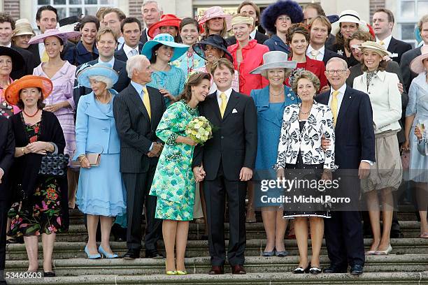 The Dutch Royal family and friends pose for a picture after the civil wedding ceremony of Dutch Prince Pieter Christiaan and Anita van Eijk at The...