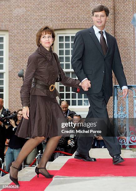 Dutch Prime Minister Jan Peter Balkenende and his wife arrive for the civil wedding ceremony of Prince Pieter Christaan and Anita van Eijk at The Loo...