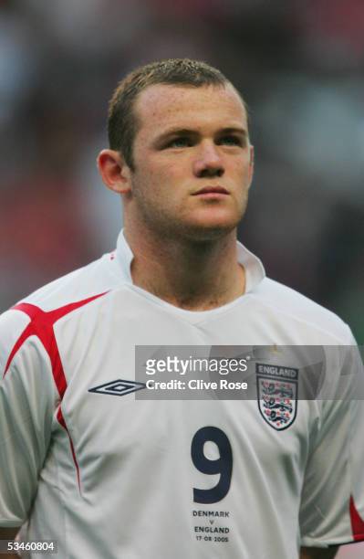 Portrait of Wayne Rooney of England prior to the International friendly match between Denmark and England at The Parken Stadium on August 17, 2005 in...