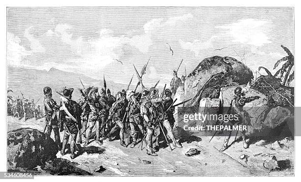 francisco pizarro engraving 1894 - spanish-colonial-architecture stock illustrations