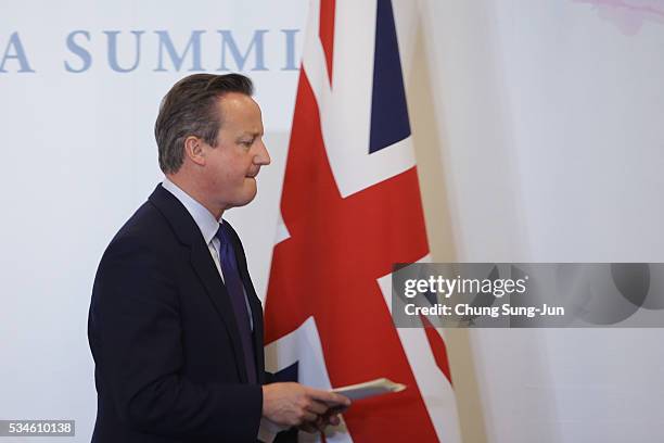 British Prime Minister David Cameron leaves after his press conference on May 27, 2016 in Kashikojima, Japan. In the two-day summit, the G7 leaders...