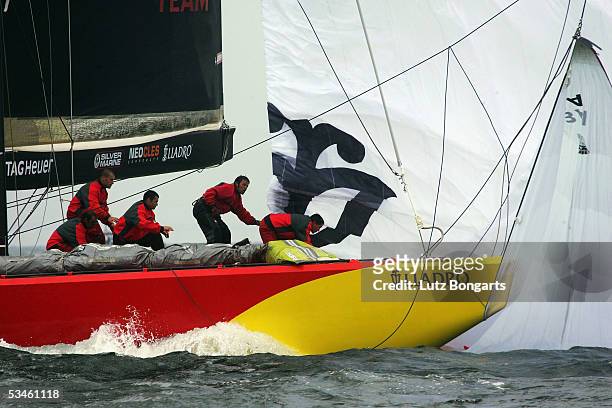 The China Team encouter problems with their spinaker during the Louis Vuitton Act 6 on August 25, 2005 in Malmo, Sweden.