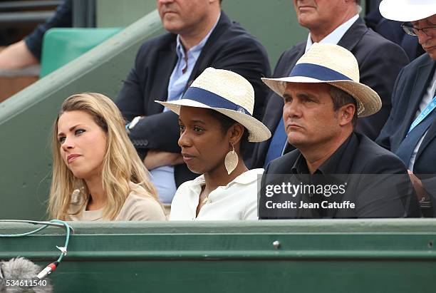 Cyclist Marion Rousse, swimmer Malia Metella, cyclist Richard Virenque attend day 5 of the 2016 French Open held at Roland-Garros stadium on May 26,...