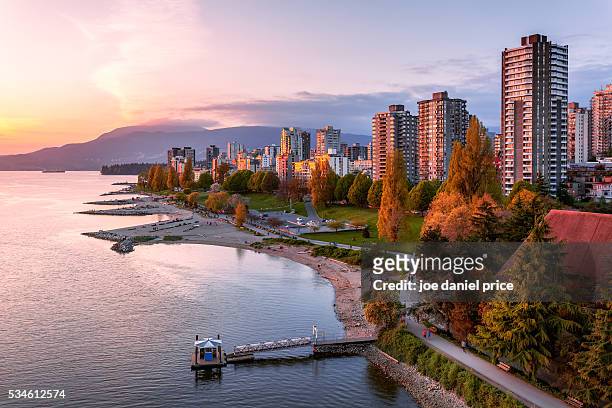 aquatic centre ferry dock, vancouver, skyline, british columbia, canada - vancouver canada stock pictures, royalty-free photos & images