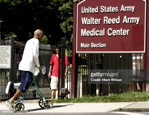 Army Veteran Samba Ba leaves Walter Reed Army Medical Center after a doctors appointment for a hurt foot August 25, 2005 in Washington, DC. Earlier...