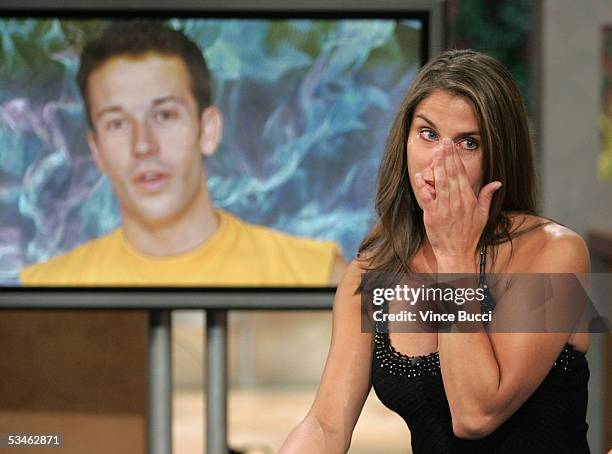 Contestant Rachel Plencner appears on the set of "Big Brother Season 6" after becoming the eighth person to be eliminated from the reality show...