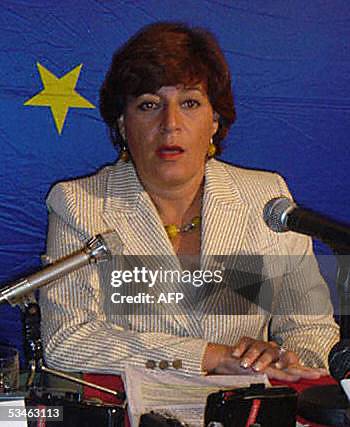 Addis Ababa, ETHIOPIA: Chief of the European Union election monitor, Ana Gomes, speaks to the press in Addis Ababa in 25 August 2005, to say that...