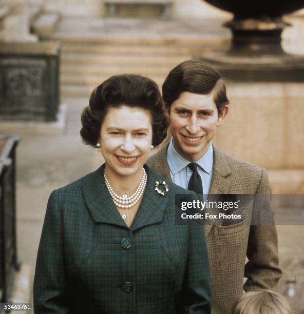 Queen Elizabeth II with Prince Charles at Windsor Castle, April 1969.