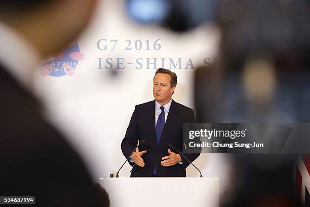 British Prime Minister David Cameron speaks to the media during a press conference on May 27, 2016 in Ise, Japan. In the two-day summit, the G7...