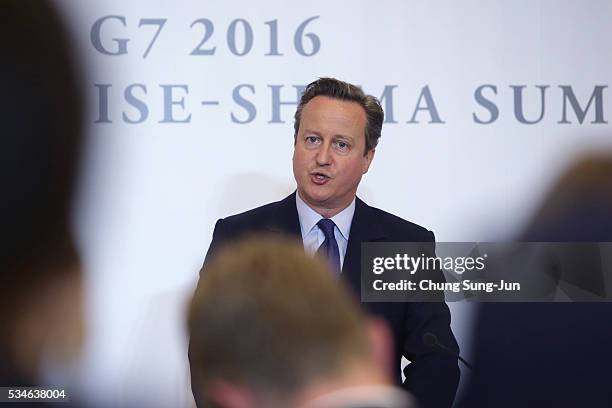 British Prime Minister David Cameron speaks to the media during a press conference on May 27, 2016 in Ise, Japan. In the two-day summit, the G7...